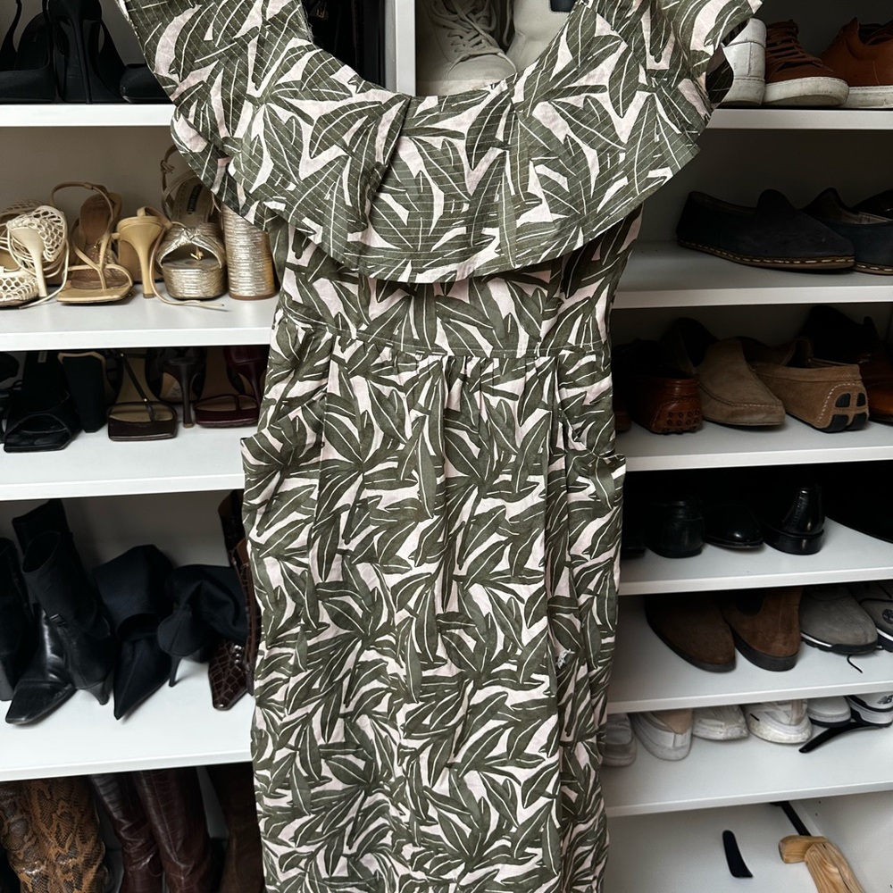 WHIT Asymmetrical Green and White Leaf Dress